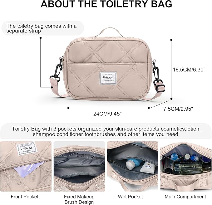 Weekender Bags for Women,Personal Item Travel Bag with Shoes Compartment,Overnight Travel Duffel Bag with Quilted Toiletry Bag,Pink