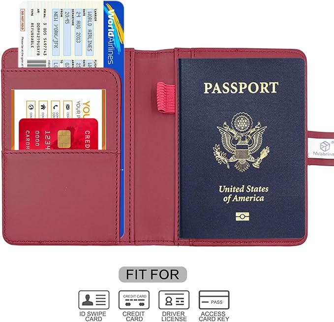 Melsbrinna Premium Leather Passport Holder Covers Case, Waterproof Rfid Blocking Travel Wallet Passport Holder with Pen Holder, Cute Passport Book for Women/Men