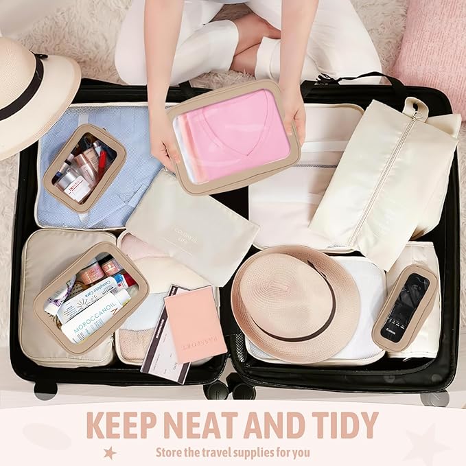 YOPCDJ 5PCS Clear Toiletry Bag,TSA Approved Travel Makeup Pouch with Zipper for Cosmetics and Toiletries，Diaper Bag Organizer Pouch Set，Women's Purse Organizer and Clear Car Bag