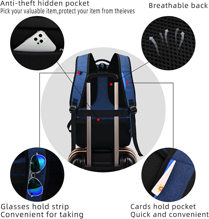 DUSLANG 17 Inch Laptop Backpack for Travel with Backpack Rain Cover College Backpack for Men Laptop Bag with USB Charging Port,Blue