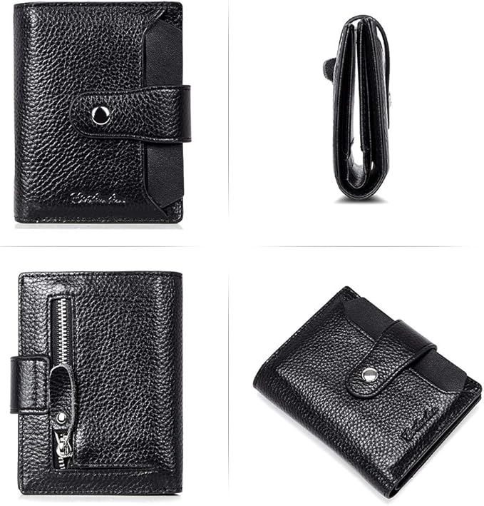 BOSTANTEN Women Leather Wallet RFID Blocking Small Bifold Zipper Pocket Wallet Card Case Purse with ID Window