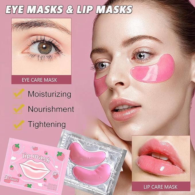 30 Pairs Eye Masks & Lip Masks, Under Eye Patches for Puffy Eyes, Moisturizing Lip Mask Pink Pads, Reducing Fine Lines, Mothers Day Gifts, Bulk Gifts, Teacher Appreciation Gifts, Small Gifts