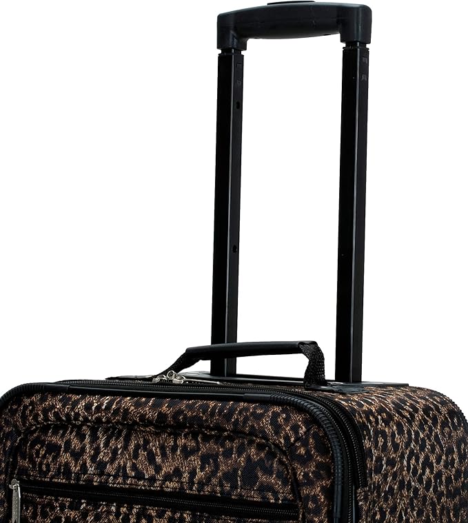 Rockland Vara Softside 3-Piece Upright Luggage Set, Expandable,Lightweight,Telescopic Handle,Wheel, Leopard, (20/22/28)