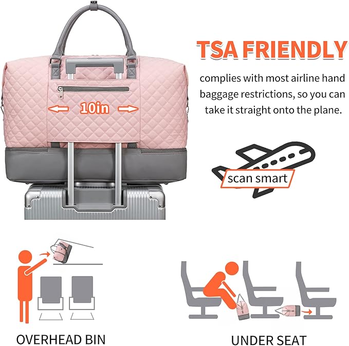 Weekender Bag, Large Travel Duffel Bag for Women, Carry on Overnight Bag with Shoe Compartment and Toiletry Bags