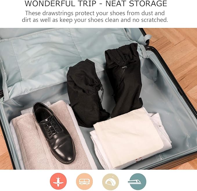 PlasMaller Shoe Storage Bags 100% Cotton with Drawstring for Men and Women for Travel Protecting and Storing Shoes