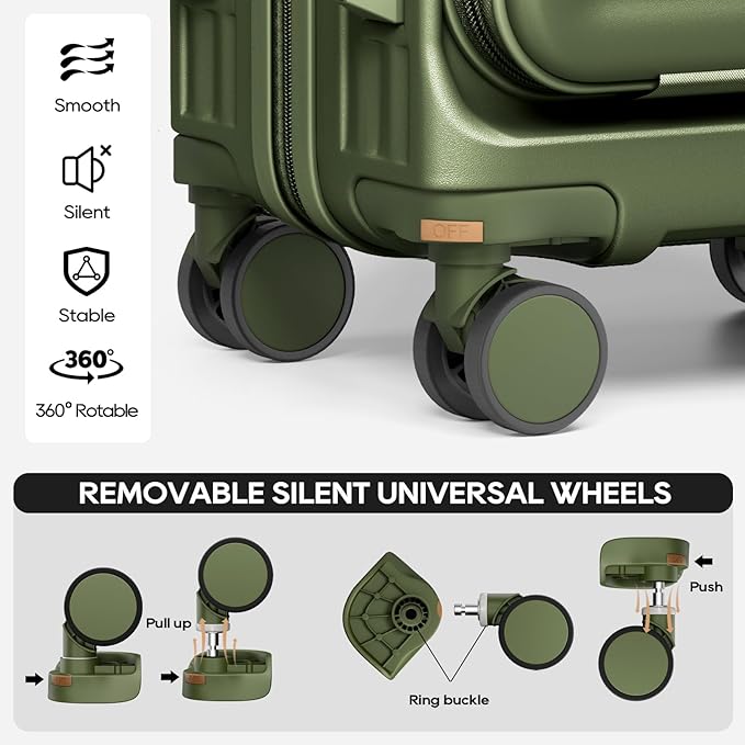 Joyway Luggage Sets 5 Piece with Front Pocket, Expandable Top Opening Suitcase Set, PC Hardside Carry on Suitcase with Spinner Wheels and TSA Lock (Dark Green)