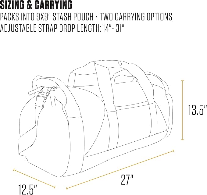 Carhartt Classic Round Duffel with Utility Pouch, Heavy-Duty, Water-Resistant Packable Gear Bag for Jobsite, Gym, and Travel