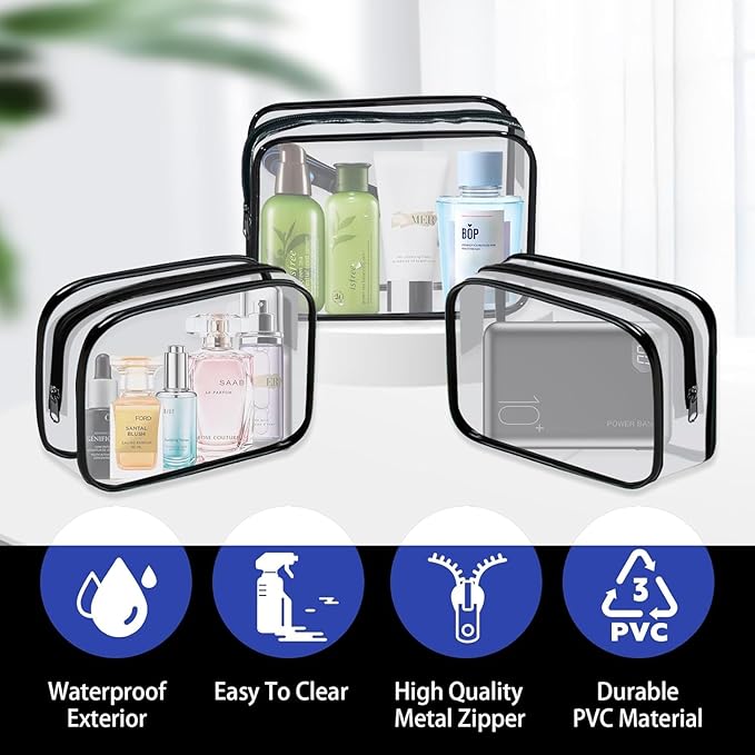 12 Pieces Clear Makeup Bags, TSA Approved Toiletry Bag for Travel, PVC Transparent Cosmetic Pouch with Zipper, Waterproof Vinyl Plastic Organizer Case for Vacation Bathroom (Medium)