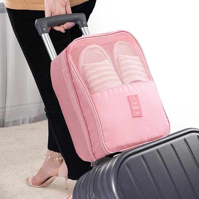 Shoe Bag for Travel, Travel Shoe Bag for Packing, Hold 3 Pairs of Shoes, Travel Essentials for Flying Shoe Organizer Shoe Storage Bag for Travel Pink