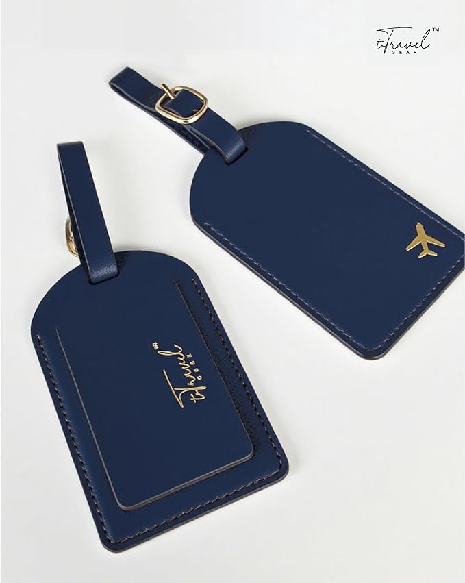 Luggage Tags for Suitcases, PU Leather Travel Tags for Luggage. (Marine Blue)