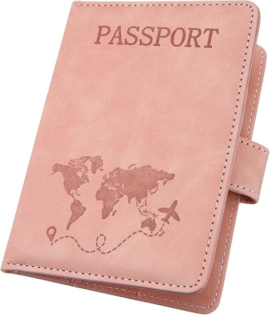 ILIYAH-Passport Cover-Passport Holder Travel Wallet-RFID Blocking Passport Case Travel Accessories Card Holder Wallet Unisex Travel Gifts (Pink MG)