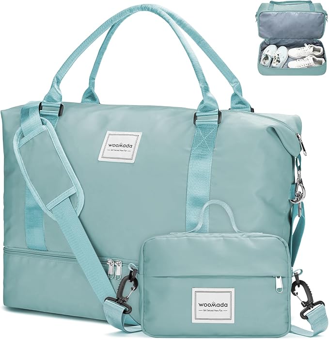 WOOMADA Weekender Overnight Bag for Women, Shoulder Travel Duffel with Shoes Compartment,Gym Bag with Toiletry Bag