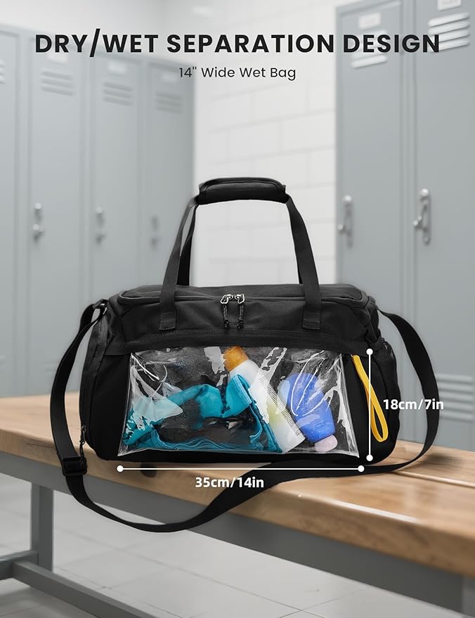 SKYSPER Gym Bag for Men & Women with Shoe Compartment, Carry-on Gym Duffle Bag for Travel and Sports, Workout Overnight Bag with Large Wet Pocket, Black