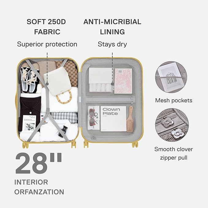 artrips Large Checked Luggage 28 Inch, Hard Shell Suitcase with Spinner Wheels, Large Travel Suitcase for Long Trips and Family Travel, Yellow