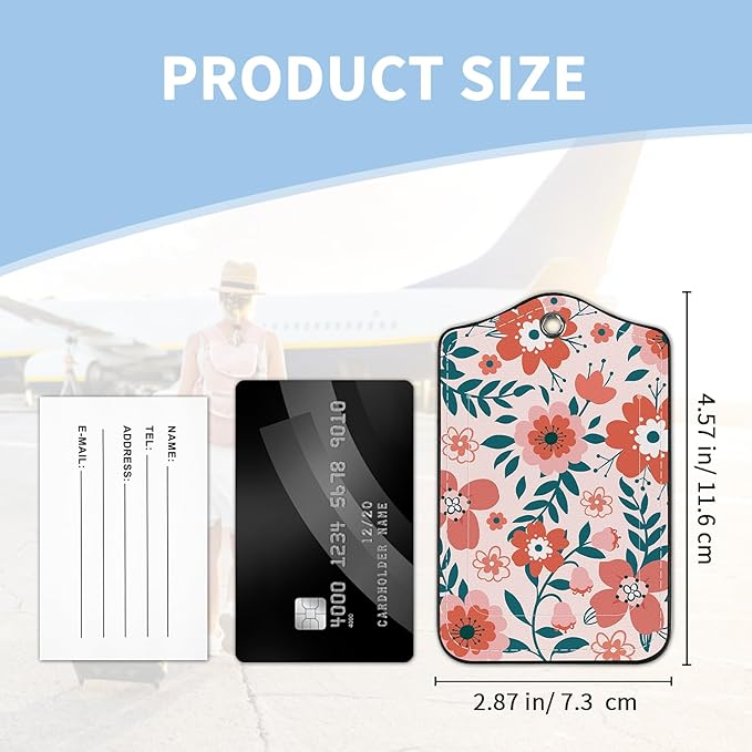 2 Pcs Luggage Tag for Suitcases, Floral Flowers Cute PU Leather Suitcase Tag Privacy Cover ID Label with Metal Loop, Personalized Baggage Identifier for Women Cruise Bag Travel Essentials