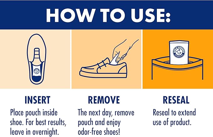 Arm & Hammer In-Shoe Odor Destroying Pouches, Shoe Deodorizer Insert for Reducing Odor and Absorbing Moisture, Smell Eliminator for All Footwear, Gym Bags and Work Boots (4 Pouches)