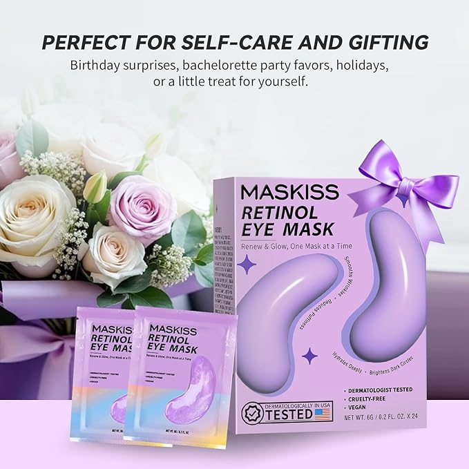 Retinol Under Eye Patches (24 Pairs), Purple Eye Masks for Dark Circles, Puffy Eyes & Wrinkles, Firming Collagen Eye Patches, Vegan Cruelty-Free Skincare Gifts for Women
