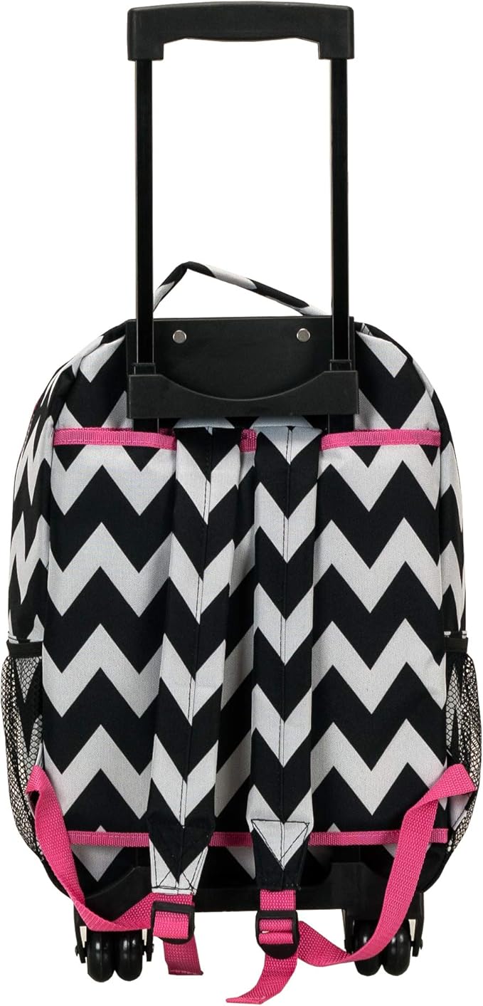 Rockland Double Handle Rolling Backpack, Pink Chevron, 17"