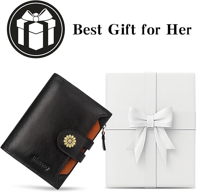 Wallet Women,RFID Blocking Leather Womens Wallet Bifold Compact Card Holder Small Wallet for Women with Removable ID Window blackbrown