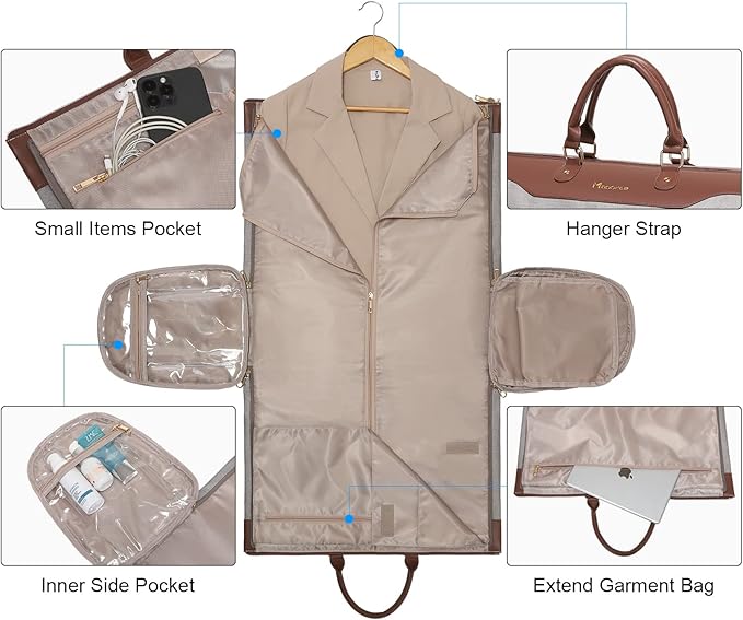 Modoker Convertible Garment Bag with Shoulder Strap, Carry on Garment Duffel Bag for Men Women - 2 in 1 Hanging Suitcase Suit Travel Bags, Caramel