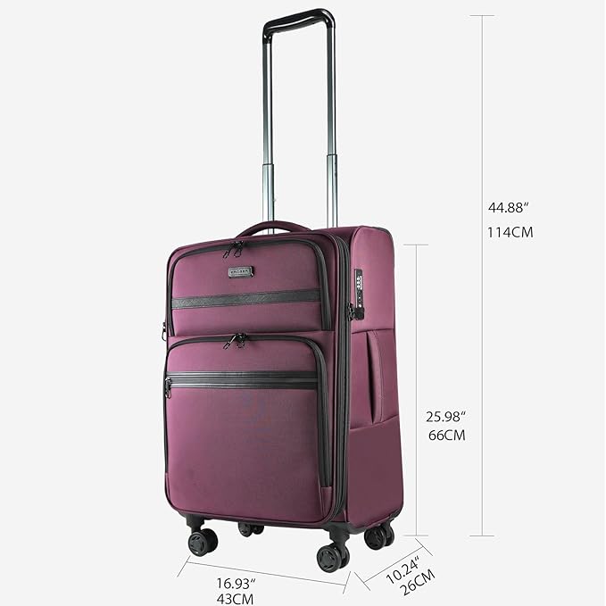 KROSER Softside Expandable checked Luggage with Front Business Pockets，24 Inch Suitcases with Spinner Wheels & Built-in TSA Lock, Durable Suitcase Rolling Luggage, Burgundy
