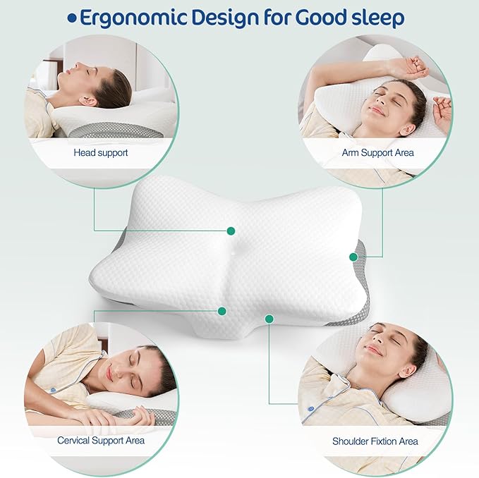 Ergonomic Cervical Pillow for Neck and Shoulder Pain Relief - Memory Foam Contour Pillow with Dual Heights, Cooling Breathable Pillowcase, Orthopedic Support for Side, Back, Stomach Sleeper