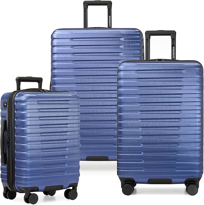 U.S. Traveler Boren Expandable Hardside Rugged Travel Luggage with 8 Spinner Wheels, Navy, 3-Piece Set