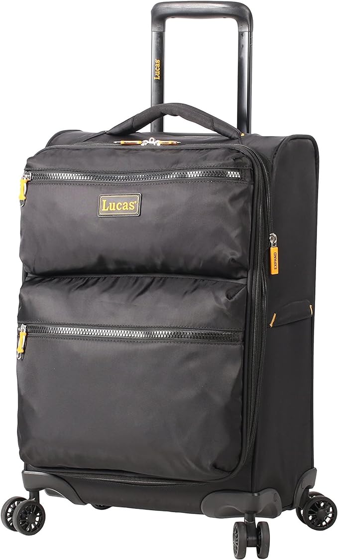 Lucas Ultra Lightweight Carry On - Softside 22.8-inch Expandable Luggage - Small Rolling Bag Fits Most Airline Compartments - Durable 8-Spinner Wheels Suitcase (Black)