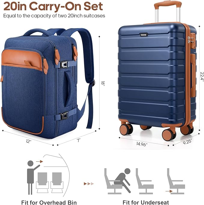 Luggage Sets 3 Piece, 20 Inch Hardshell Carry On Luggage 22x14x9 Airline Approved, Suitcase with TSA Locks & YKK Zippers, Carry On Suitcase with Wheels for Men & Women Travel
