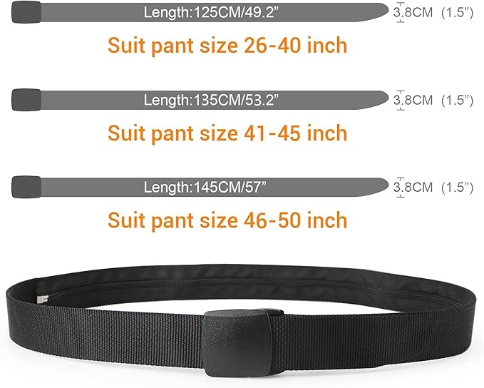 Travel Security Money Belt with Hidden Money Pocket - Cashsafe Anti-Theft Wallet Unisex Nickel free Nylon Belt by JASGOOD