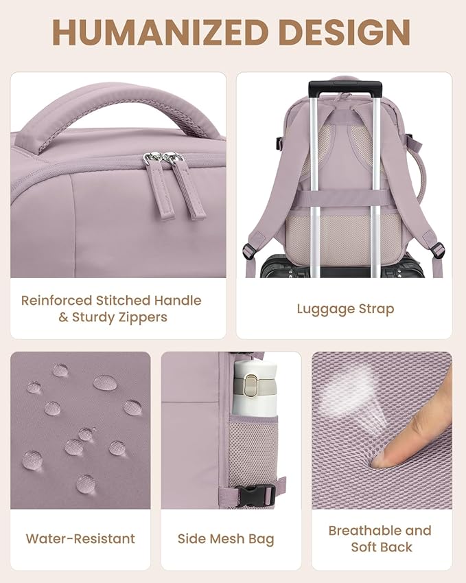 Travel Backpack for Women Man, Waterproof Personal Item Travel Bag Airline Approved Laptop Backpack Bookbag Weekender bags for Business,Travel, Work Fits 15.6 inch Laptop(Medium,Purple)