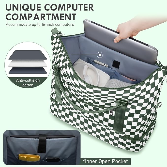 WOOMADA Weekender Overnight Bag for Women, Shoulder Travel Duffel with Shoes Compartment,Gym Bag with Toiletry Bag