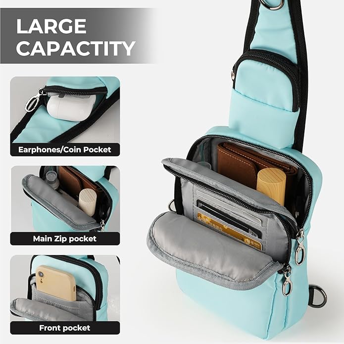 BROADREAM Mini Crossbody Sling Bag, Small Chest Bags Dual Pocket with Zipper Lock, RFID Blocking & Water Resistant Women Men