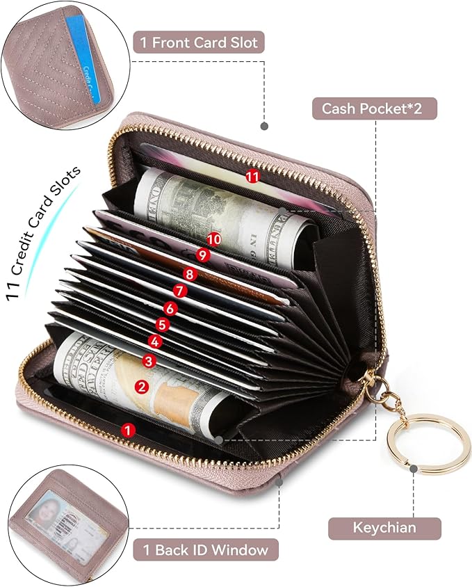 BOSTANTEN Credit Card Holder Wallet RFID Blocking Leather Small Wallet for Women Zipper Keychain Wallet with Wristlet Purple