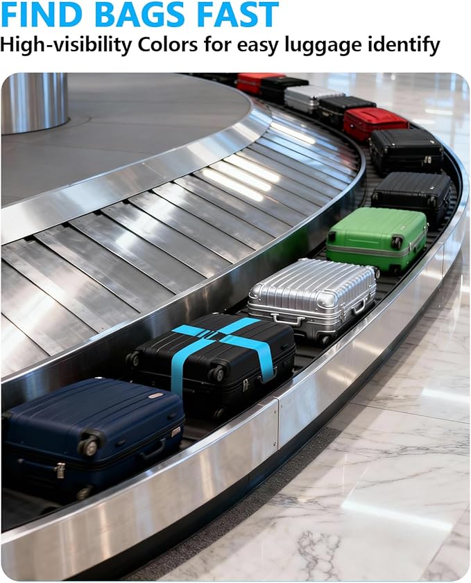 BILIONE 2 Pack Luggage Straps for Suitcases Adjustable Bright Nylon Belt to Identify, with Add A Bag Strap, Travel Essentials for Air Flying