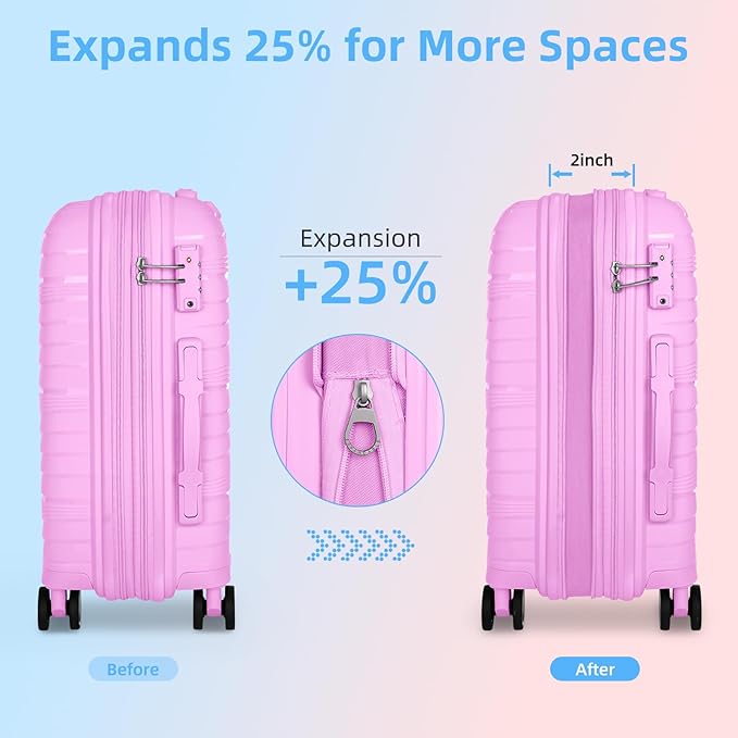 LARVENDER Carry On Luggage 22x14x9 Airline Approved, 20 Inch Hardshell & Lightweight PP Carry On Suitcase for Women with Spinner Wheels TSA Lock, Neon Pink