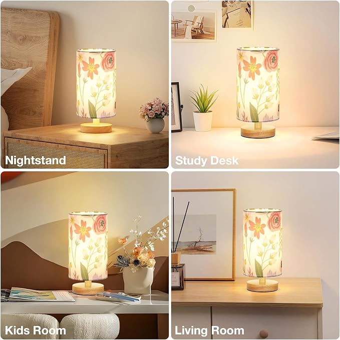Small Table Lamps (Floral White Shade, 9" Inline Control) | 3000K LED Blub Included | 680 Lumens | Easy Assembly | Minimalist Design | E26 | for Kitchen | for Kids Room