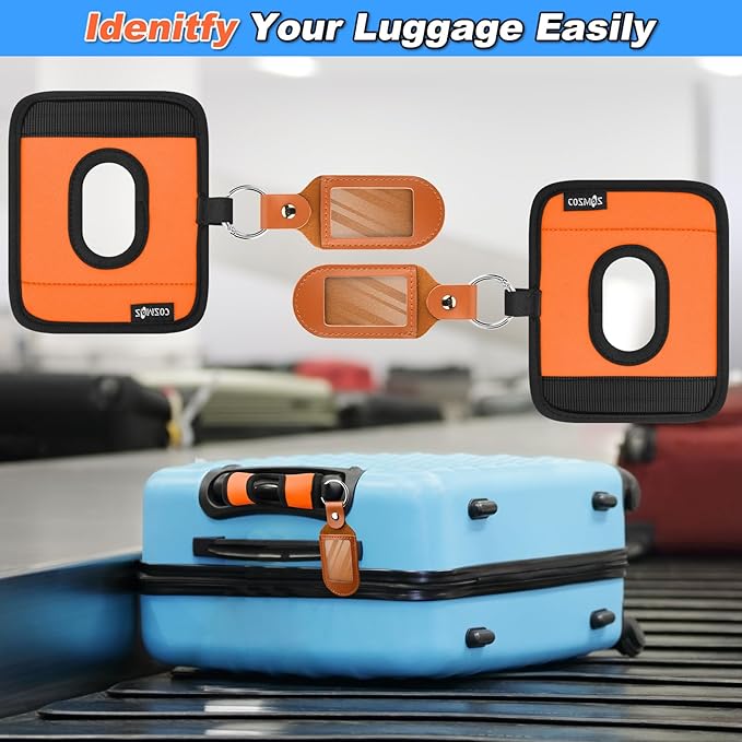 Cosmos 2 Sets Luggage Handle Wrap Grip Handle Cover Luggage Identifier - Hollow Design Baggage Identifier Tag for Telescopic Handle Travel Suitcase Trolley Case, with PU Luggage Tag (Orange)