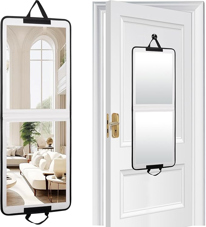 LPHUMEX White Portable Full Length Mirror for Dance Bag, 33x13 Inch Portable Folding Body Mirror for Wedding Golf Swing Workout