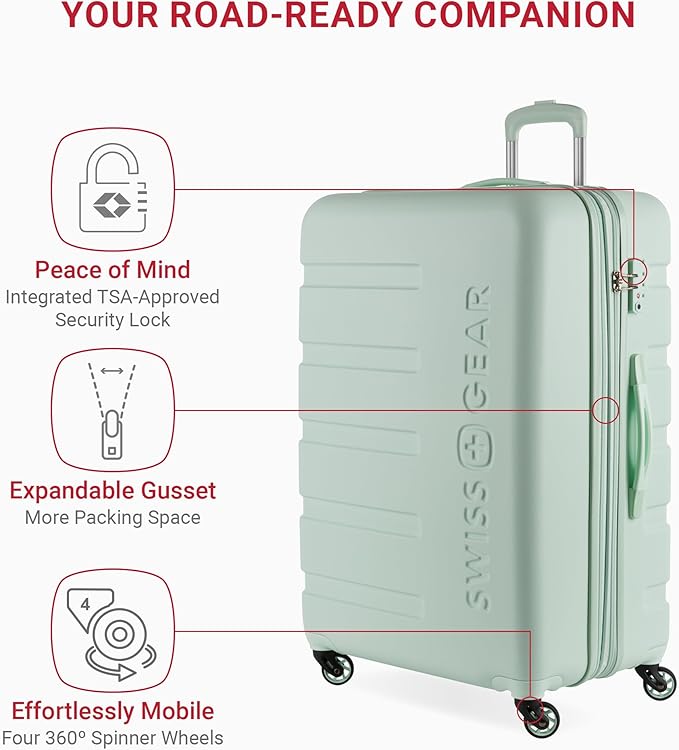 SwissGear 7366 Signature Hardside Expandable Luggage with Spinner Wheels, TSA Lock, Clearly Aqua, Checked-Large 27-Inch
