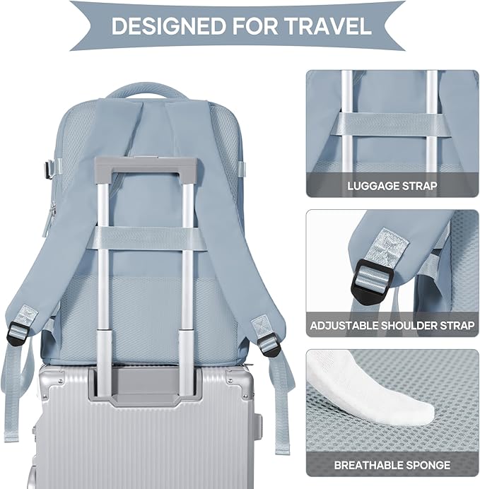 coowoz Travel Backpack For Women Men,Carry On Backpack,Hiking Backpack Waterproof Outdoor Sports Rucksack Casual Daypack travel essentials（Gray Blue）