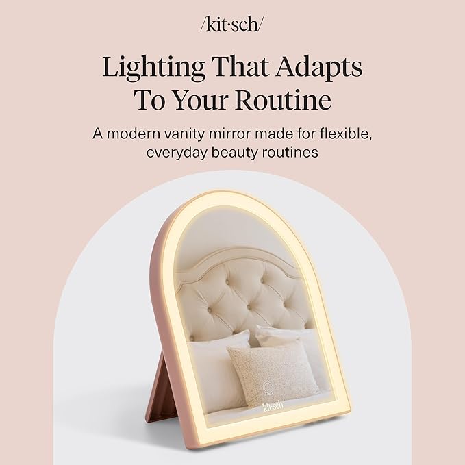Kitsch Arch Desk Vanity Mirror with Lights, LED Makeup Surface, Touch Sensor Dimmable Warm Neutral Cool Glow, Rechargeable Desk Mirror with Kickstand for Travel - Terracotta