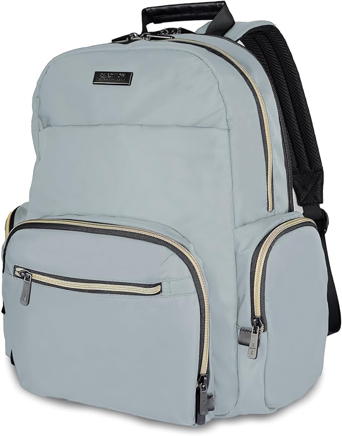 Kenneth Cole REACTION Madison Square Lightweight Hardside Chevron Expandable Spinner Luggage, Slate, 2-Piece (20" Carry On + Sophie Backpack)