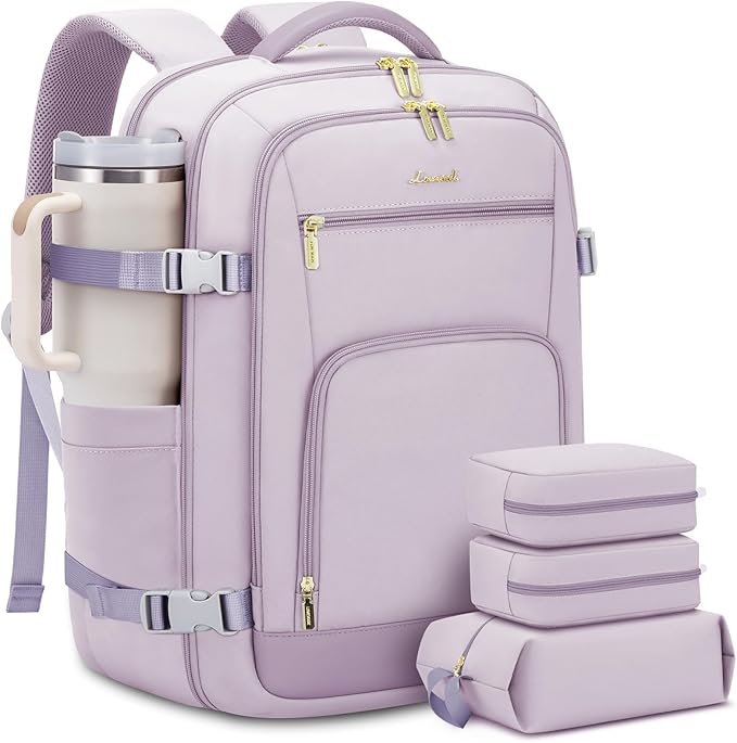LOVEVOOK Travel Backpack For Women Flight Approved, 50L Large Carry On Backpack For Airplanes, Personal Item Travel Bag, Waterproof 18 Inch Laptop Backpack For Business Weekender Overnight, 4Pcs Set