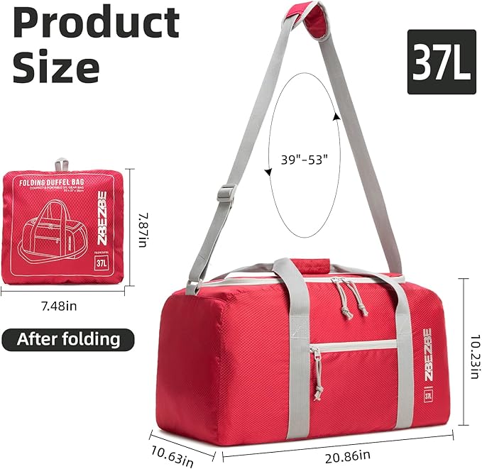 Foldable Travel Duffel Bag, Lightweight & Easy to Carry Water-Repellent Duffle Bag - 2-Way Zipper & Interior Pouch, Ideal for Weekend Trips, Daily Use,Camping，Sports