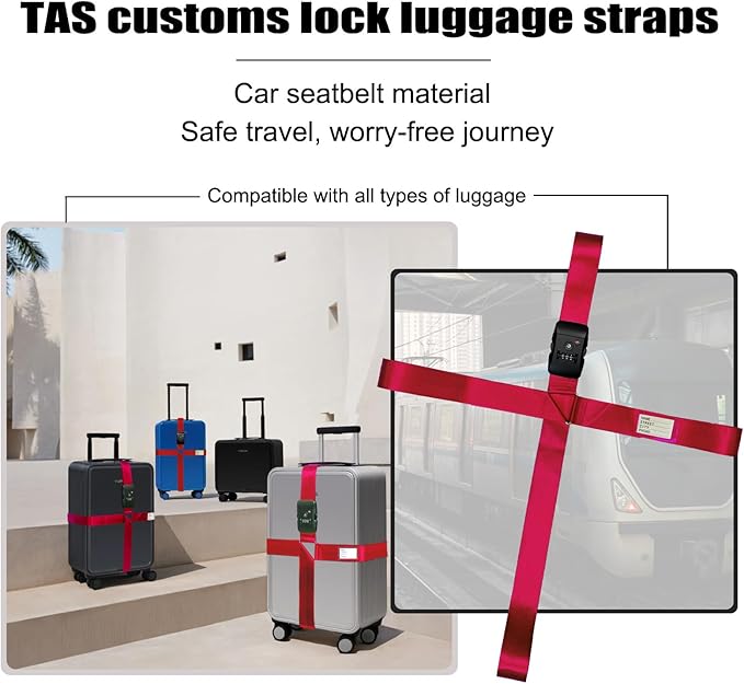 Luggage Straps TAS,Travel Strap with Name tag,Easy to Identify,Luggage Straps TSA Approved with Lock,Combination Luggage Lock with Adjustable Length,Compatible with 20-34 inch Luggage(Red 1 Pack)
