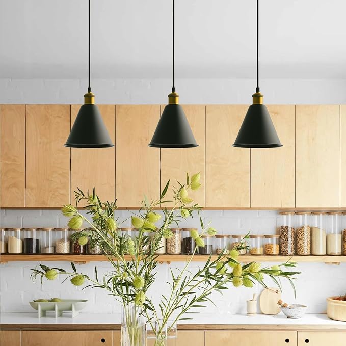 mirrea H-Type Matte Black Track Lighting Pendant with E26 Socket, Black Cone Shade, Industrial Style Adjustable Hanging Fixture for Kitchen, Dining, Bar Lighting, Pack of 3