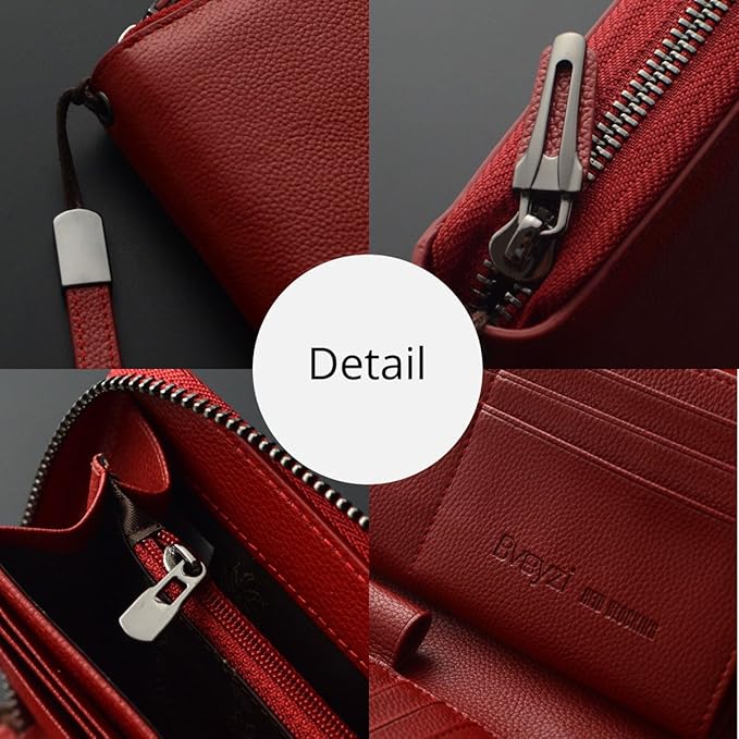 Bveyzi Women RFID Blocking Wallet Leather Zip Around Phone Clutch Large Capacity Ladies Travel Purse Wristlet | RFID Blocking, Zip Around, Large Capacity