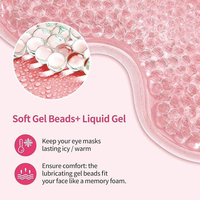2PCS Gel Eye Mask Reusable Cold Therapy Gel Bead Eye Mask for Puffiness/Dark Circles/Eye Bags/Dry Eyes/Headaches/Migraines/Stress Relief, Cold Compress Mask (Pink)