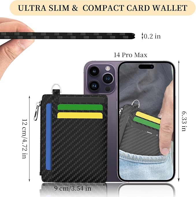 Hancynir Slim Wallet Minimalist Credit Card Holder RFID Blocking Small Card Wallets Mini Front Pocket PU Leather Card Case Thin Travel Zipper Coin Cash Wallet for Men Women Gifts
